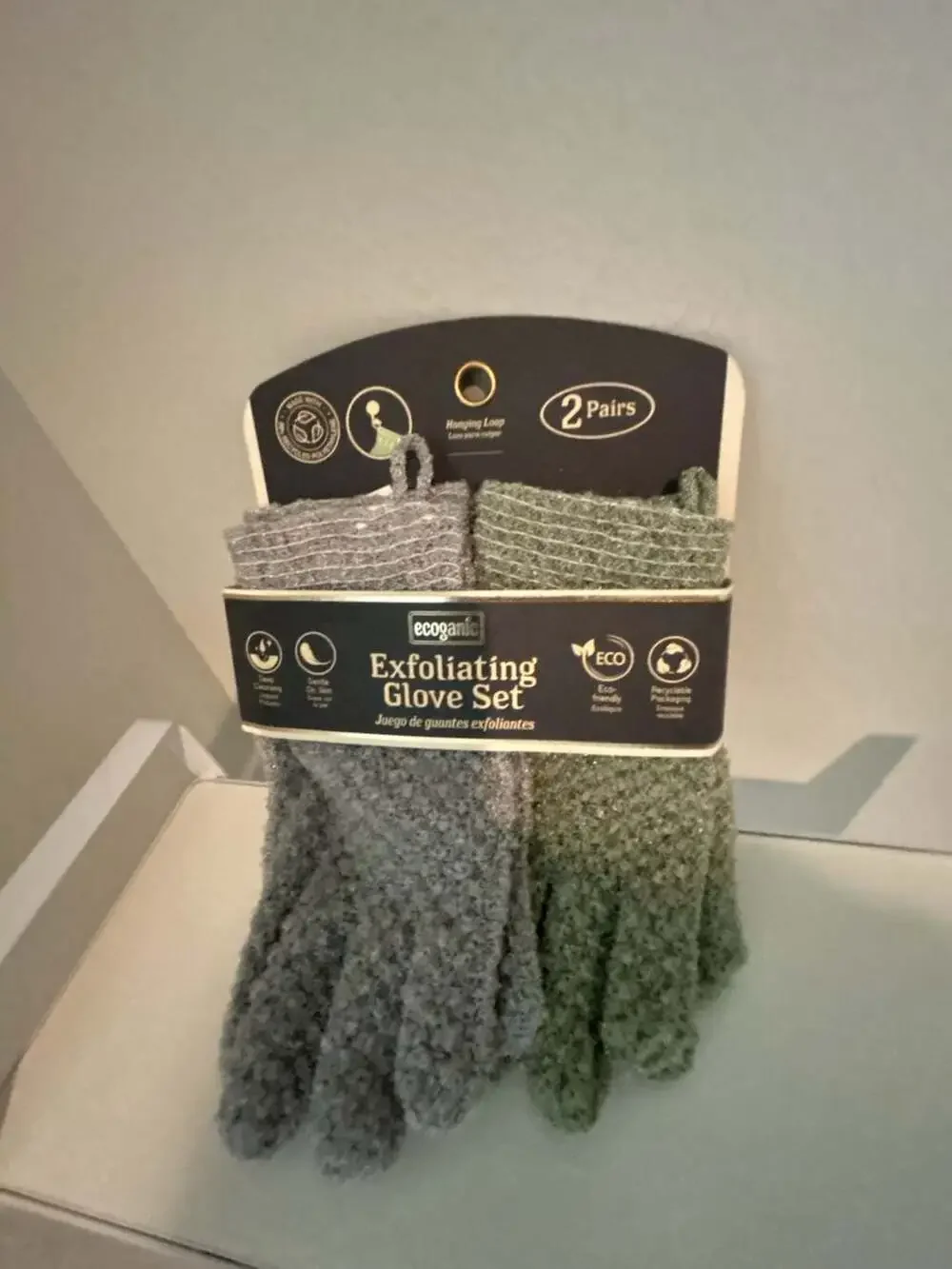 Ecoganic Exfoliating Glove Set 2 Pairs Grey and Green